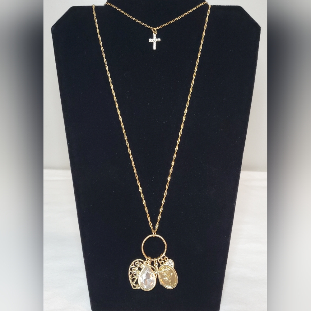 Multilayered Gold Tone Charm Necklace
